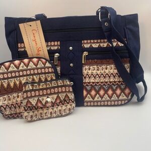 Vintage Canyon Sky Southwest Denim Handbag Purse Set With Cosmetic & Coin Purse